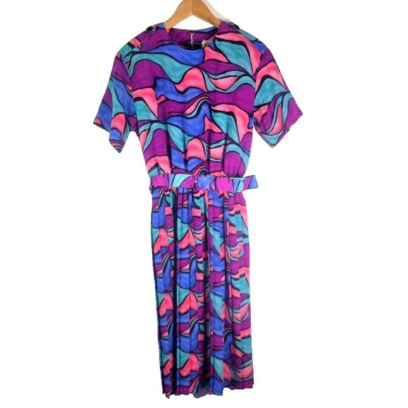 Vintage Dresses & Skirts - Vintage Cami Petites Multicolor Abstract Pattern Dress